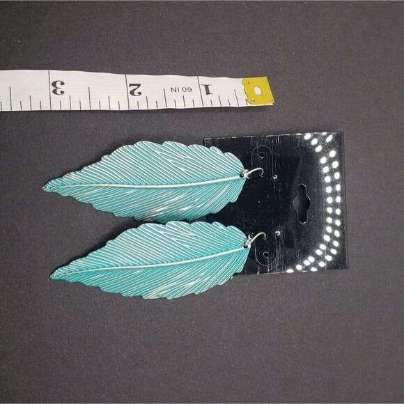Turquoise Feather Boho Earrings - Picture 2 of 2